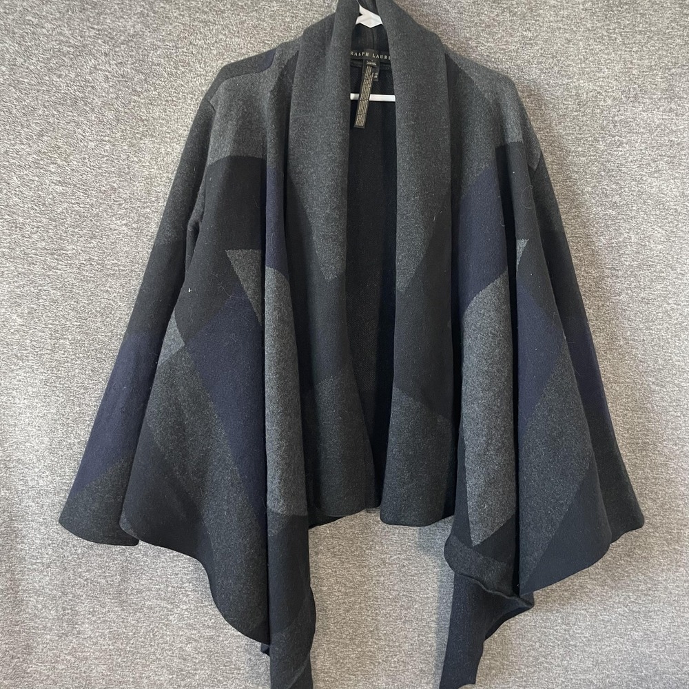Black Label Ralph Lauren Sweater Womens L Angora Wrap Open Front Geometric